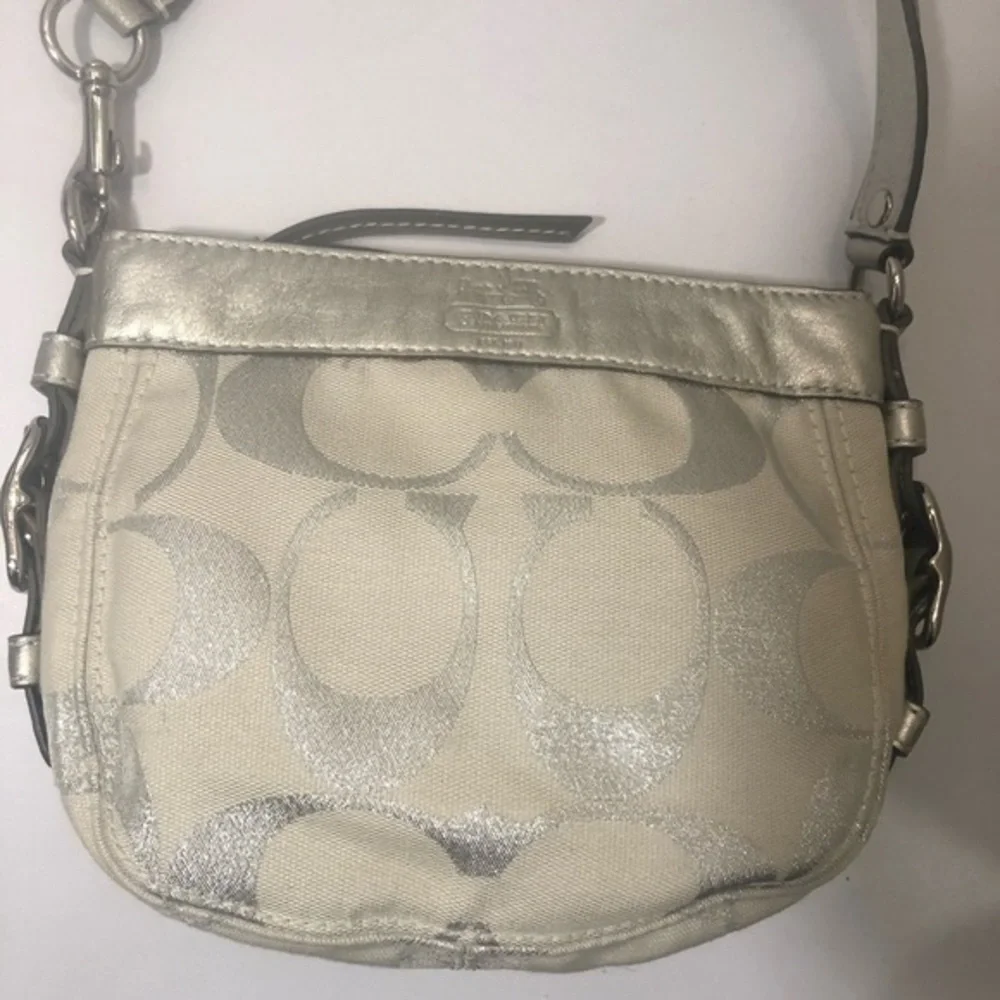 Coach vintage y2k 42715 signature white silver mini Zoe hobo bag
